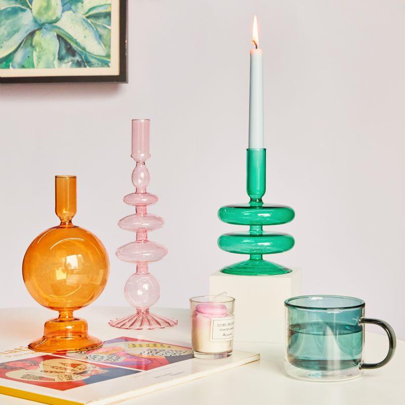 Floriddle Taper Candle Holders Glass Candlesticks for Home Wedding Room Decoration Party Glass Vase Table Bookshelf - Brooklyn Home - 0