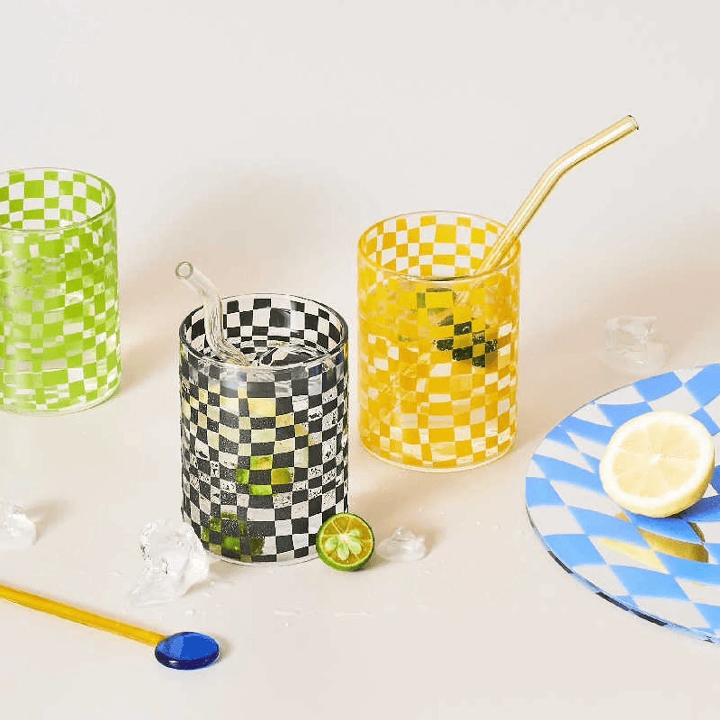 Retro Checkered Glass Cups - Brooklyn Home - Glassware